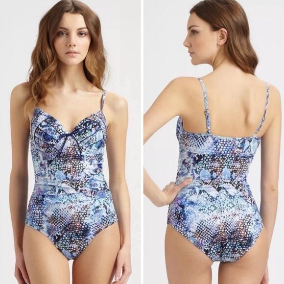 SPANX Blue Python Nile Bra-Llelujah One Piece Swimsuit 8 B/C - Picture 7 of 7